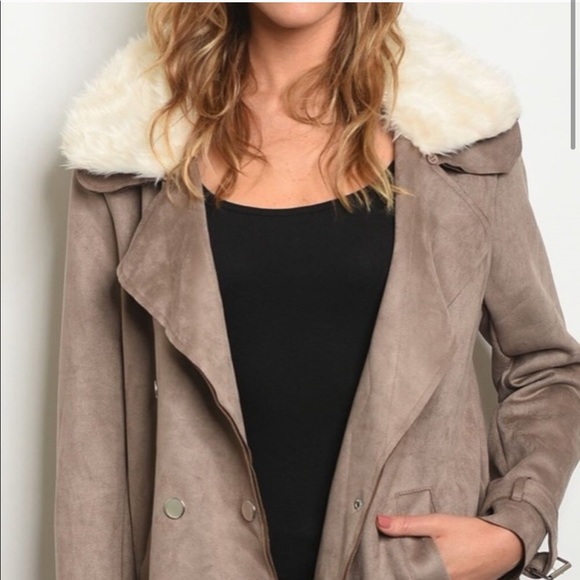 OLIVE FAUX SUEDE OVERSIZED BOYFRIEND JACKET - Picture 2 of 16